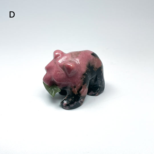 Rhodonite Bear with Canadian Jade Fish Carving - Rocks and Gems Canada