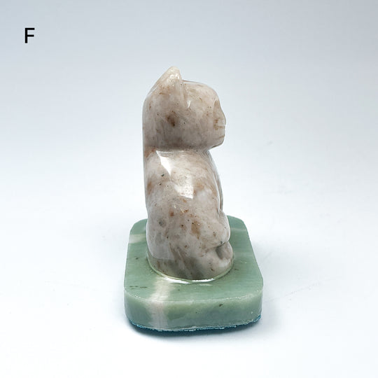 Champagne Jade Cat On Base - Rocks and Gems Canada