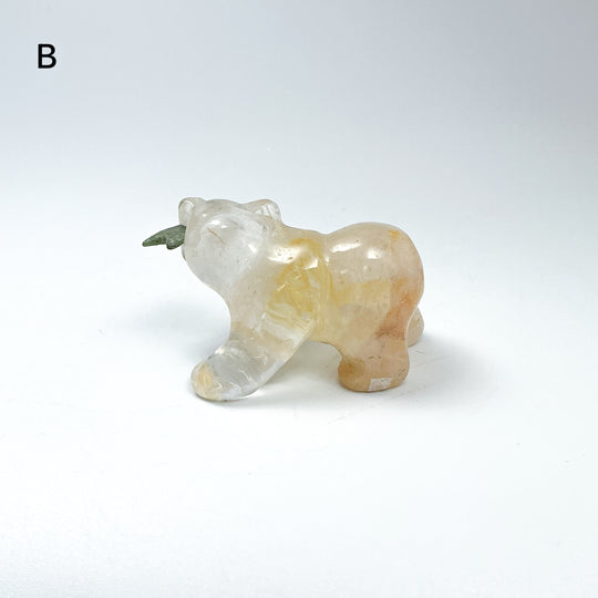 Clear Quartz Bear with Canadian Jade Fish Carving - Rocks and Gems Canada