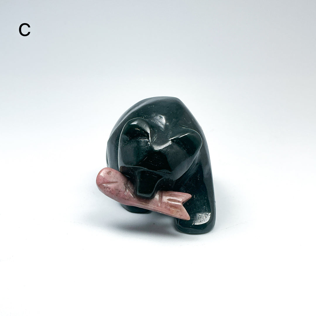 BC Jade Bear with Rhodonite Fish Carving - Rocks and Gems Canada