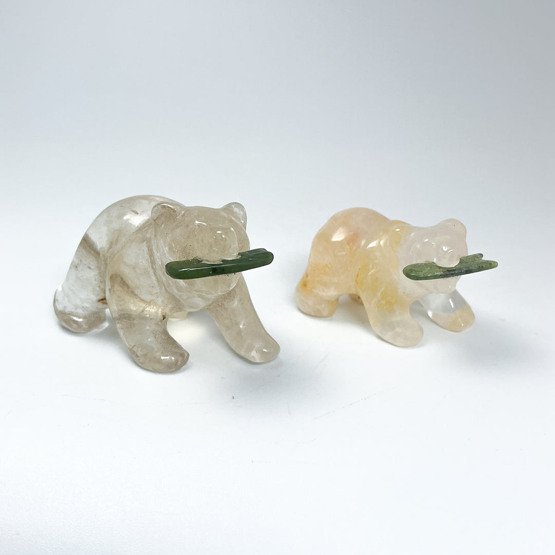 Clear Quartz Bear with Canadian Jade Fish Carving - Rocks and Gems Canada