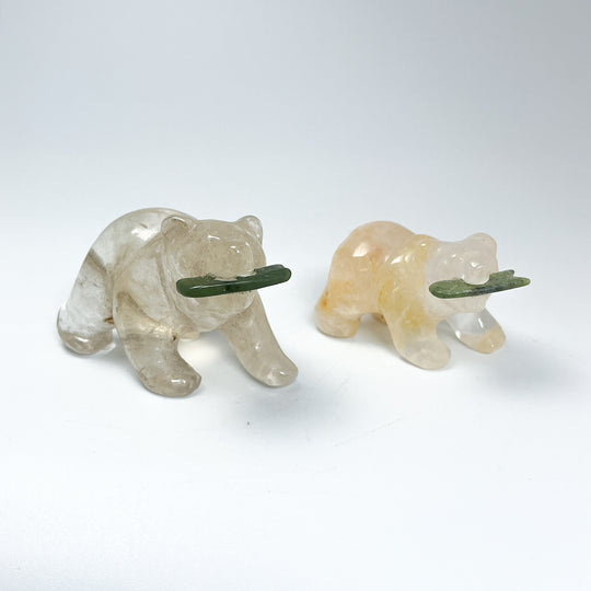 Clear Quartz Bear with Canadian Jade Fish Carving - Rocks and Gems Canada