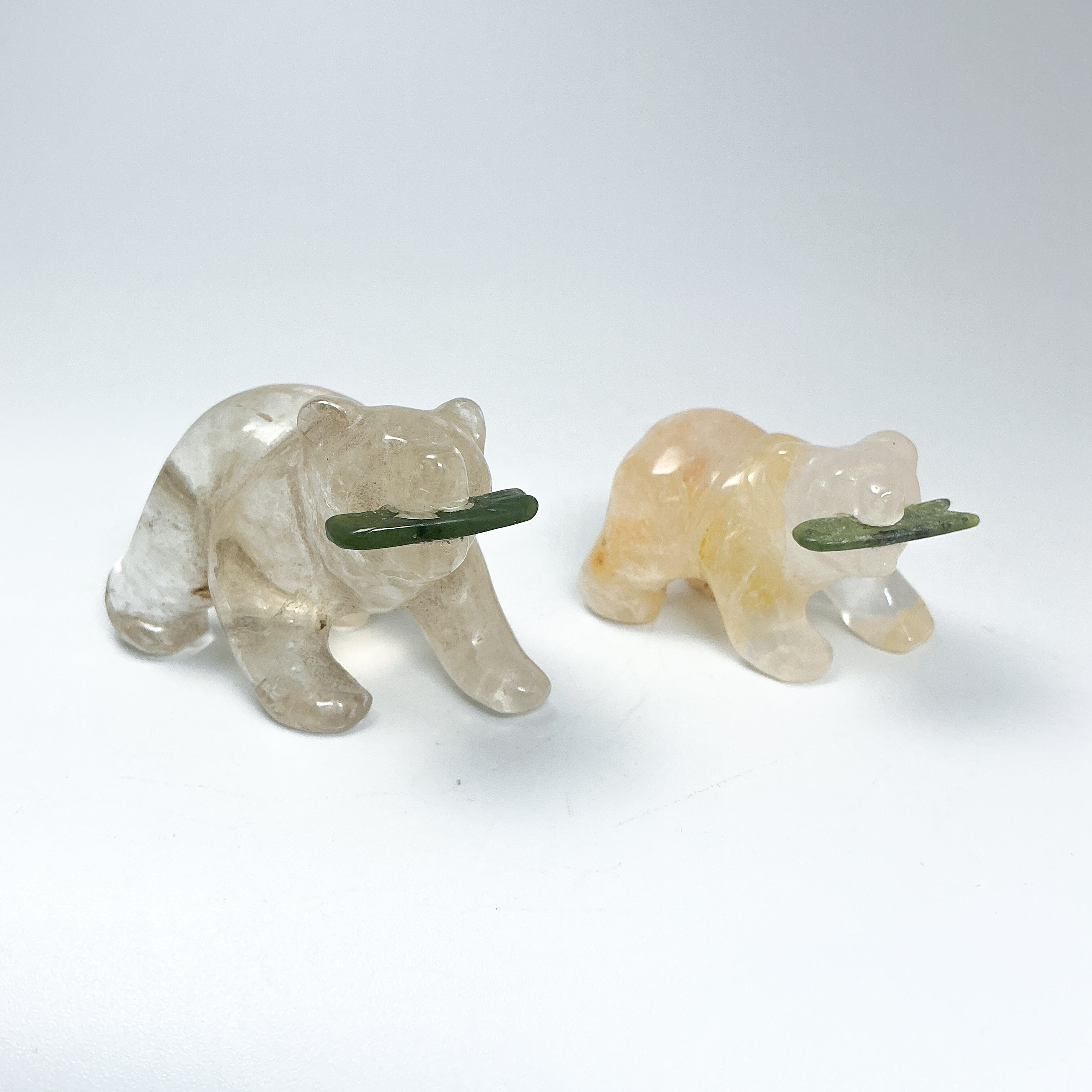 Clear Quartz Bear with Canadian Jade Fish Carving - Rocks and Gems Canada