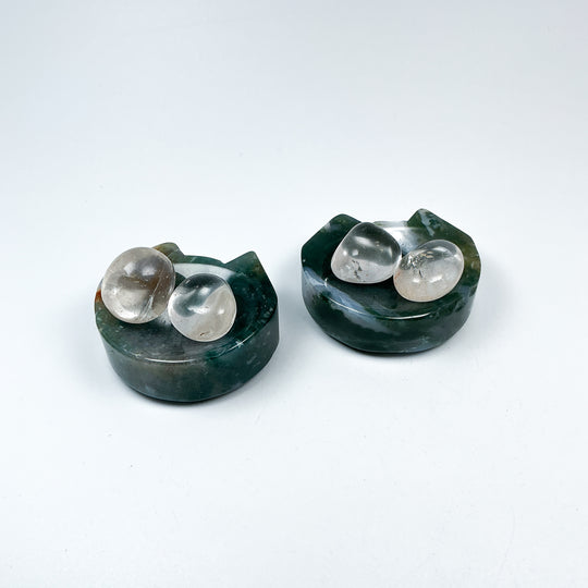 Moss Agate Cat Mini Bowl - Rocks and Gems Canada