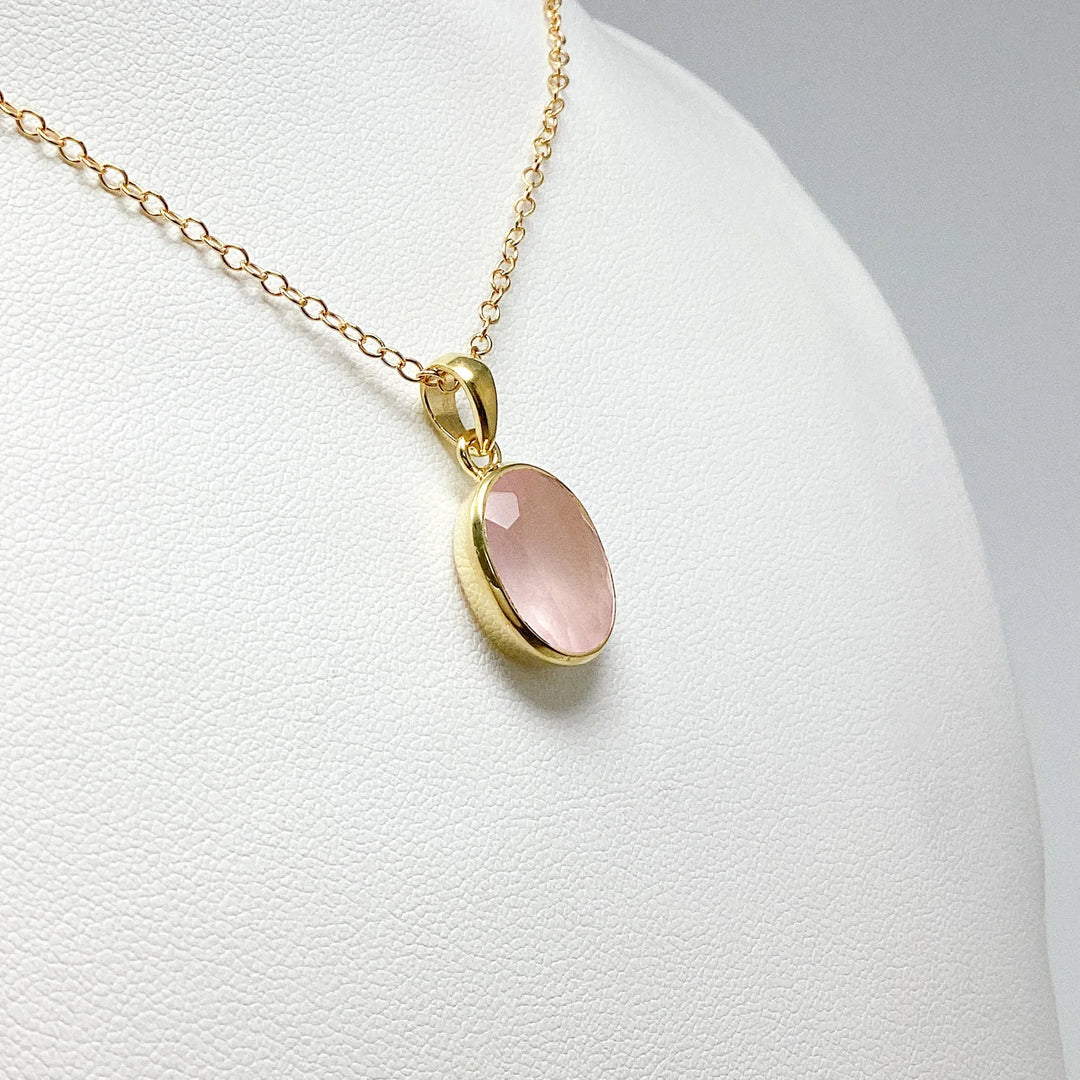 Rose Quartz  Gold Finish Pendant - Rocks and Gems Canada