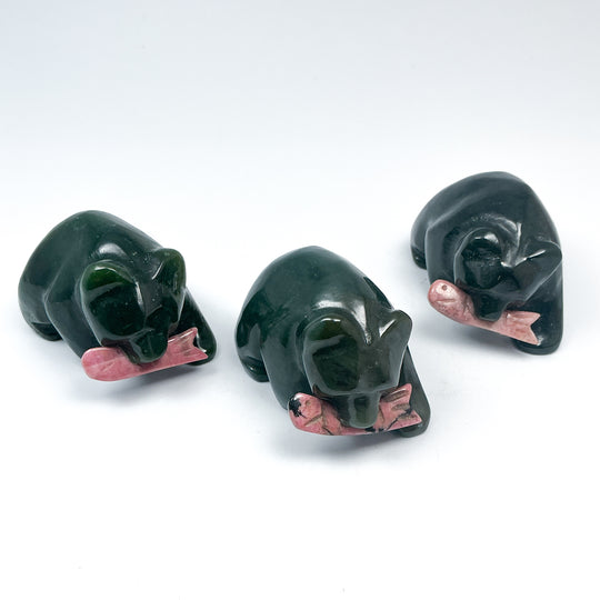 BC Jade Bear with Rhodonite Fish Carving - Rocks and Gems Canada