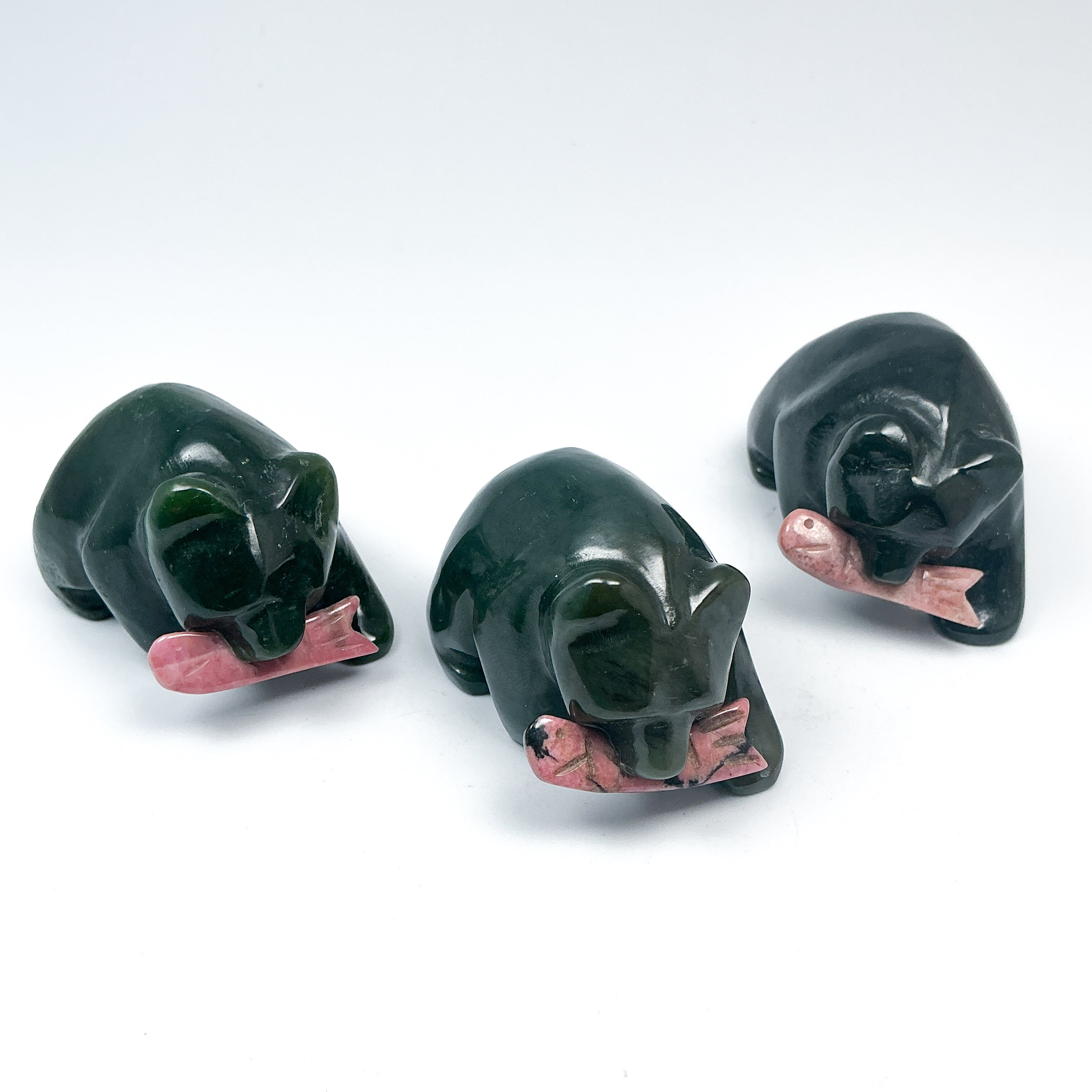 BC Jade Bear with Rhodonite Fish Carving - Rocks and Gems Canada