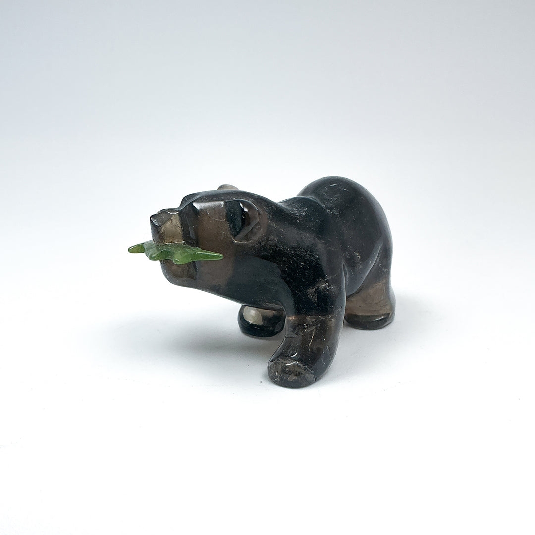 Smoky Quartz Bear with Canadian Jade Fish Carving - Rocks and Gems Canada