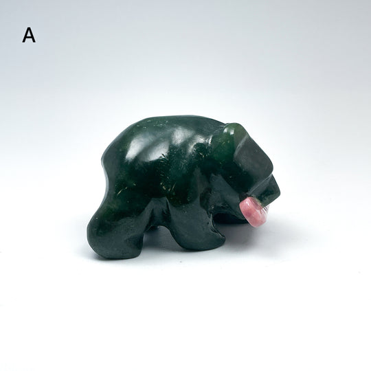 BC Jade Bear with Rhodonite Fish Carving - Rocks and Gems Canada