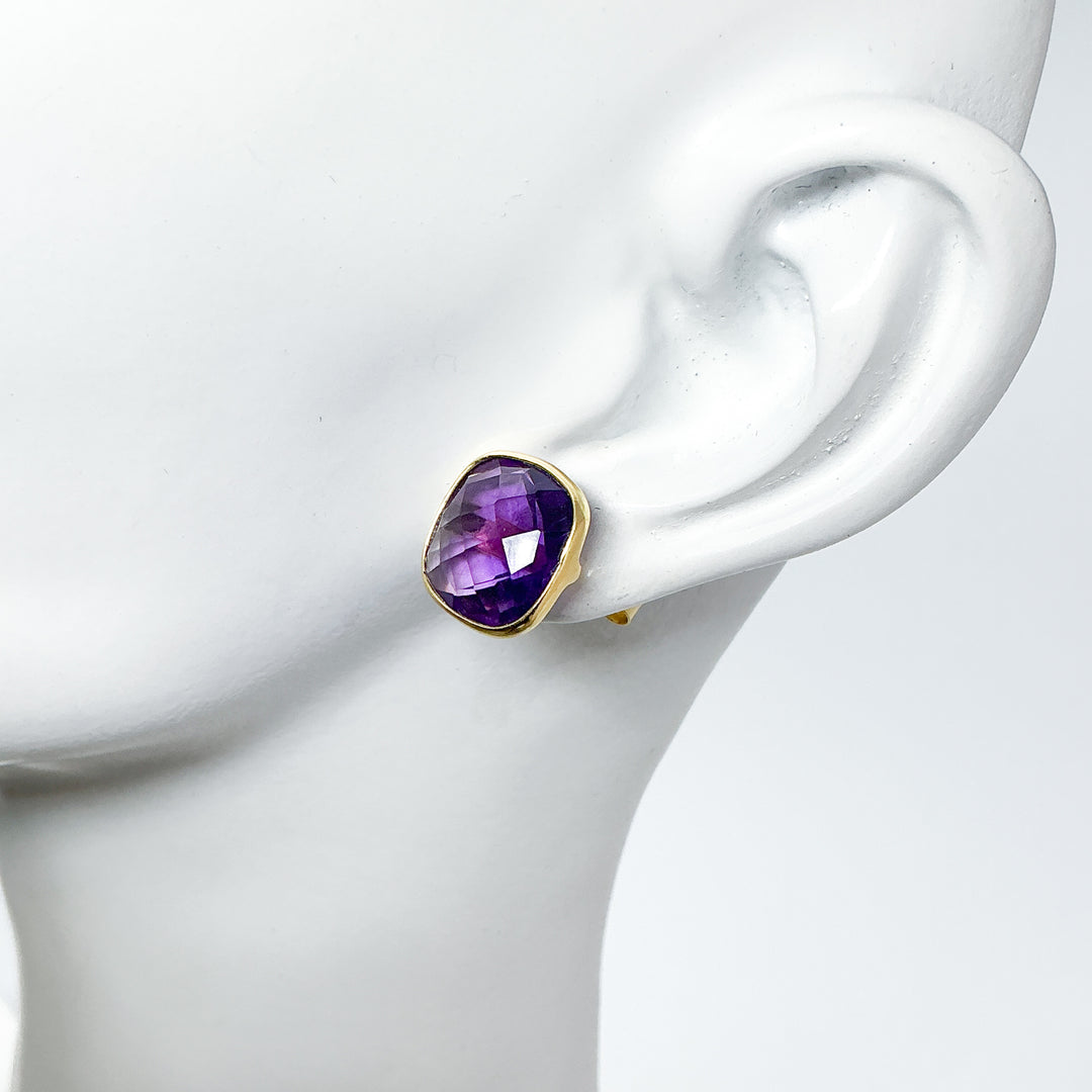 Gold Plated Amethyst Stud Earrings - Rocks and Gems Canada