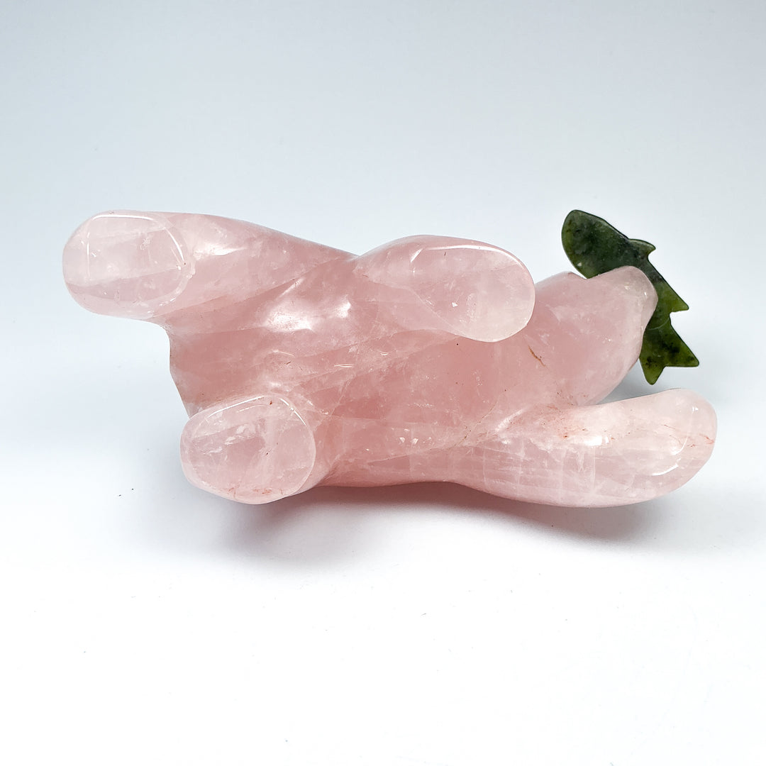 Rose Quartz Bear with Canadian Jade Fish Carving - Rocks and Gems Canada