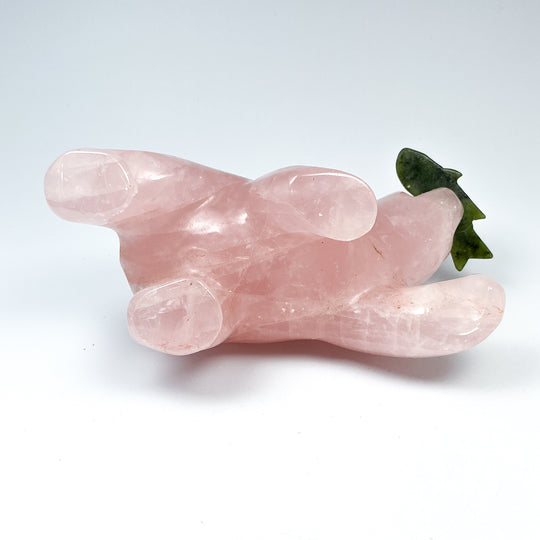 Rose Quartz Bear with Canadian Jade Fish Carving - Rocks and Gems Canada