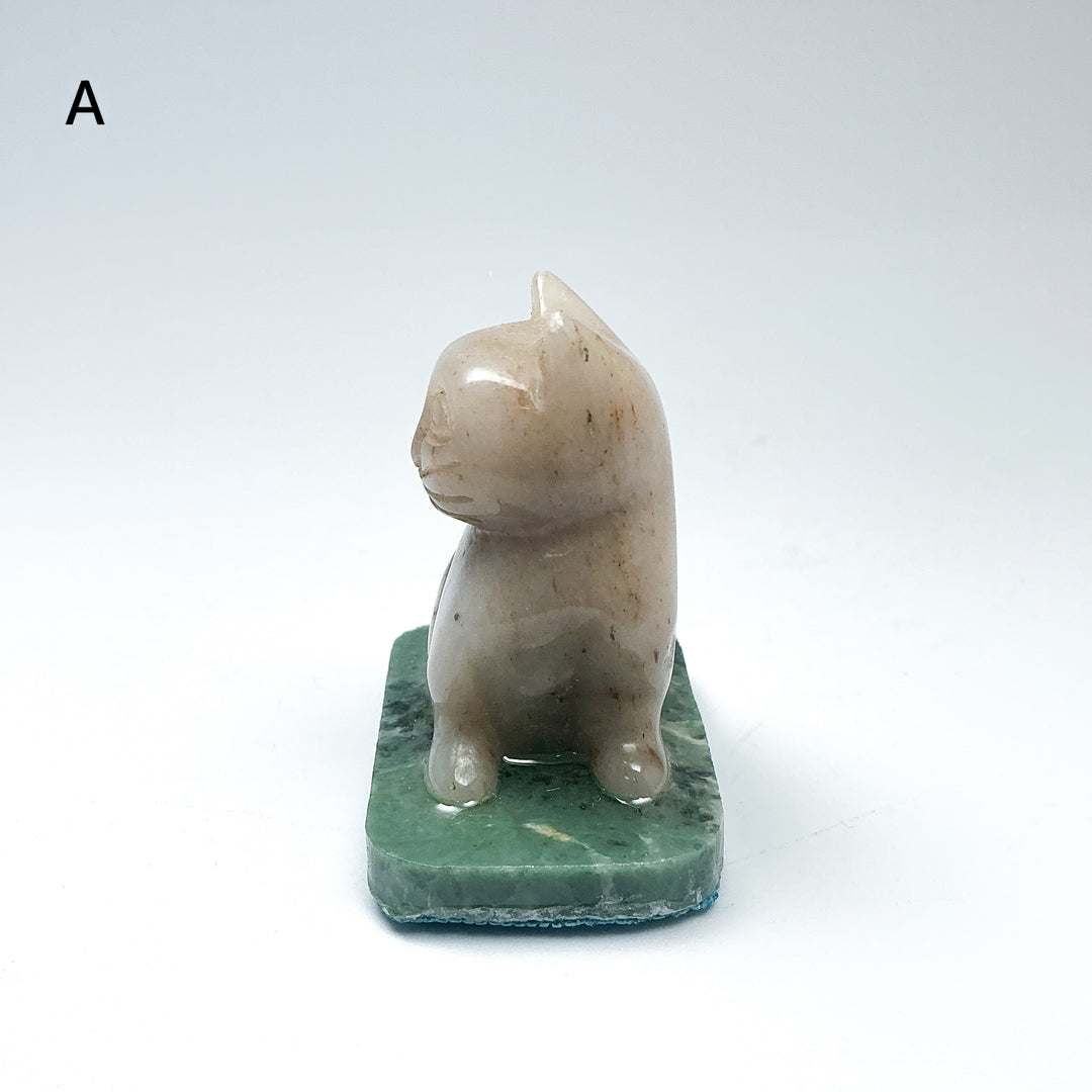 Champagne Jade Cat On Base - Rocks and Gems Canada