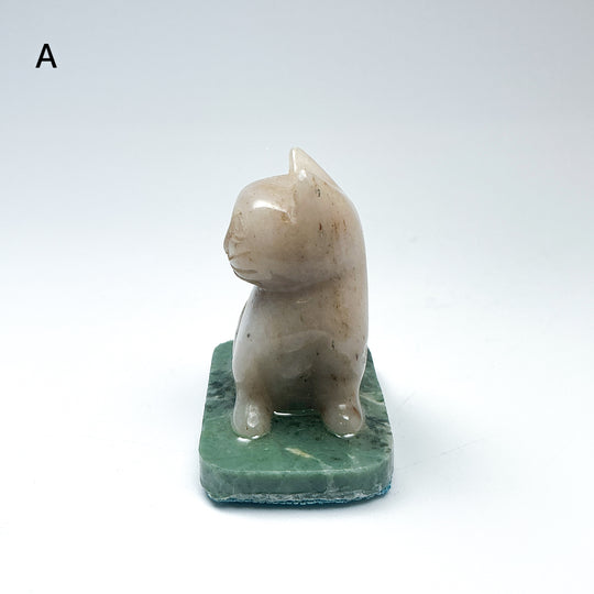 Champagne Jade Cat On Base - Rocks and Gems Canada