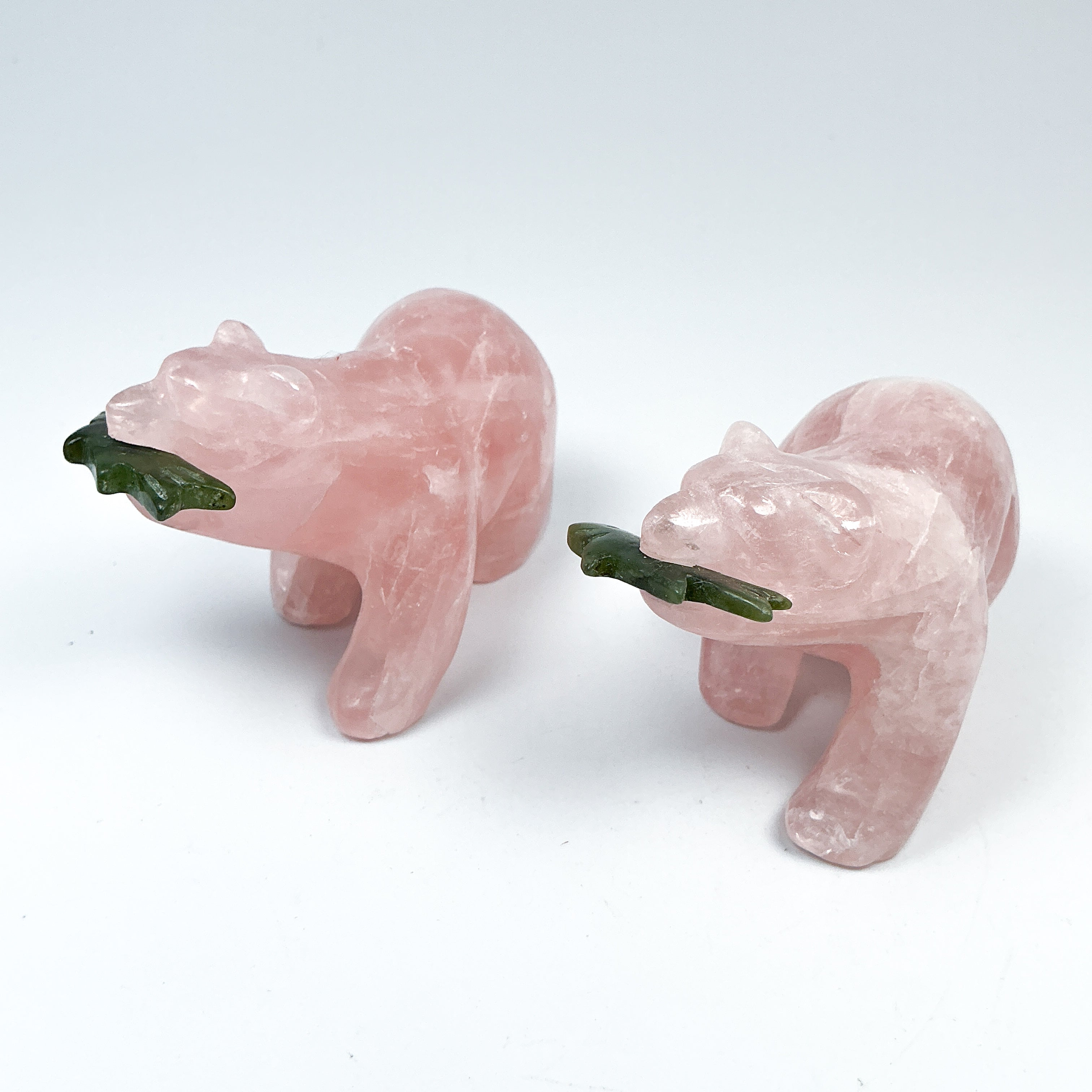 Rose Quartz Bear with Canadian Jade Fish Carving - Rocks and Gems Canada