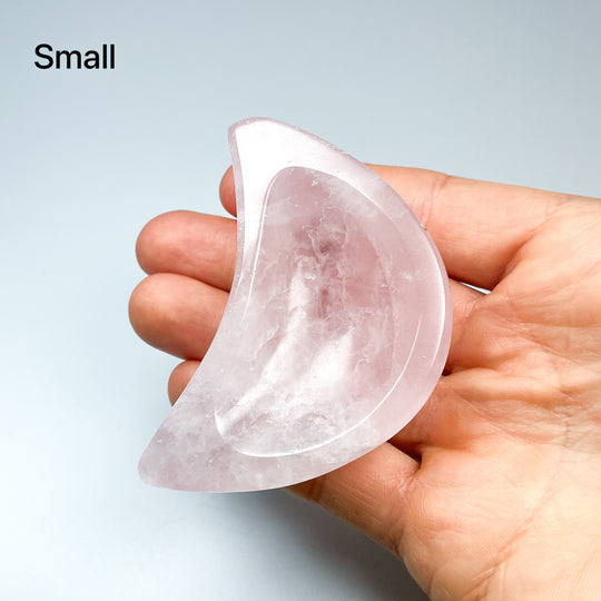 Carved Rose Quartz Half Moon Bowl - Rocks and Gems Canada