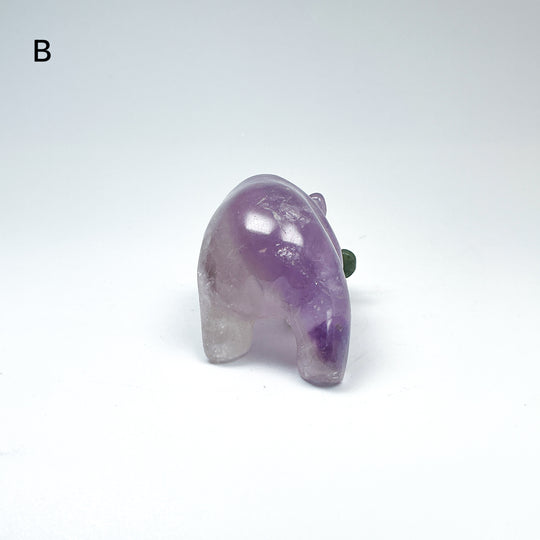 Amethyst Bear with Canadian Jade Fish Carving - Rocks and Gems Canada