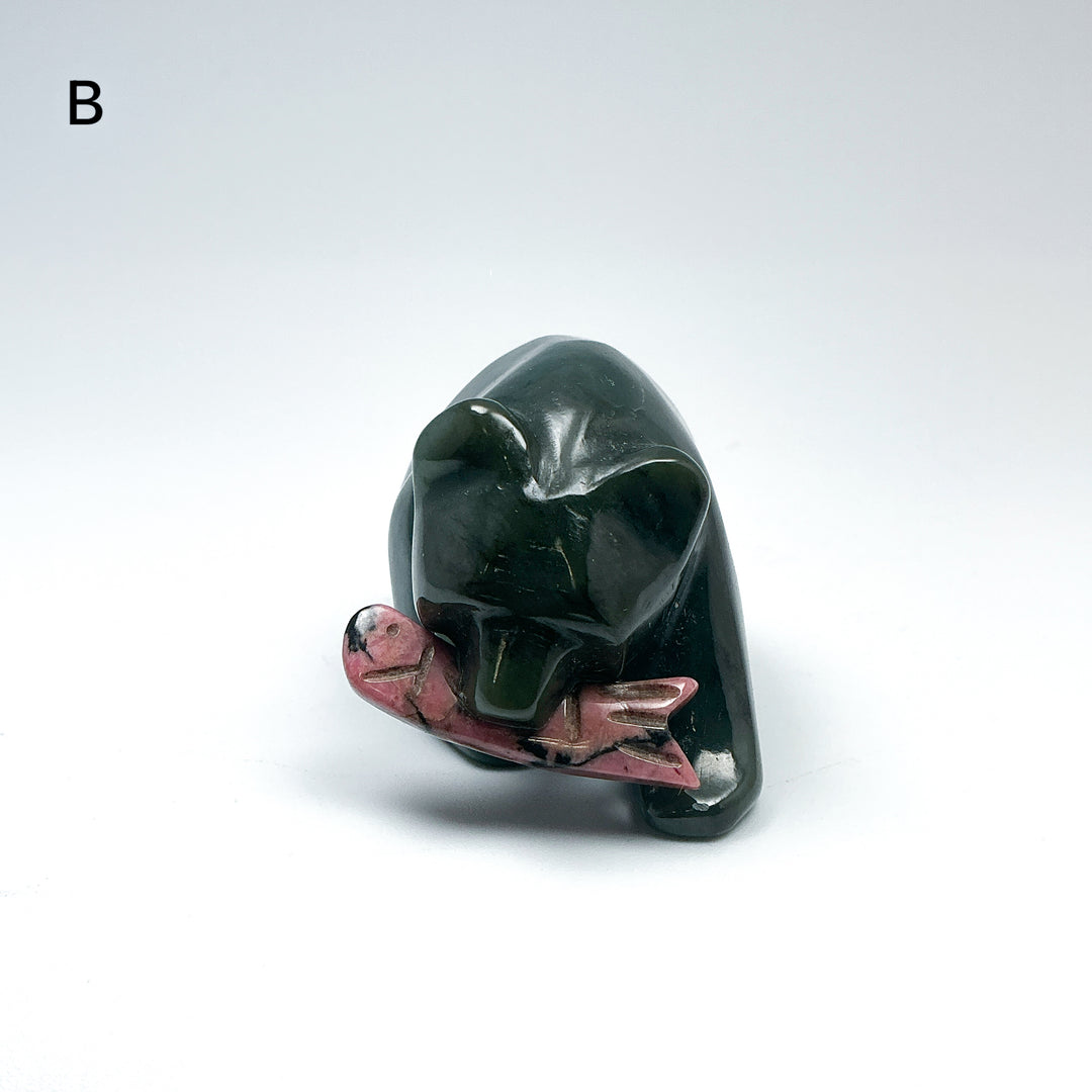 BC Jade Bear with Rhodonite Fish Carving - Rocks and Gems Canada