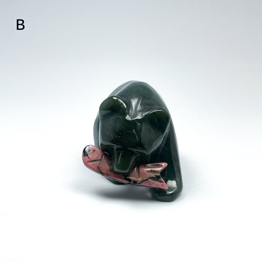 BC Jade Bear with Rhodonite Fish Carving - Rocks and Gems Canada