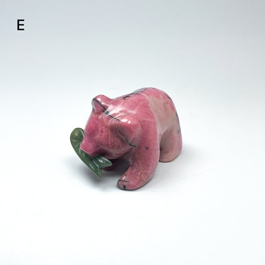 Rhodonite Bear with Canadian Jade Fish Carving - Rocks and Gems Canada