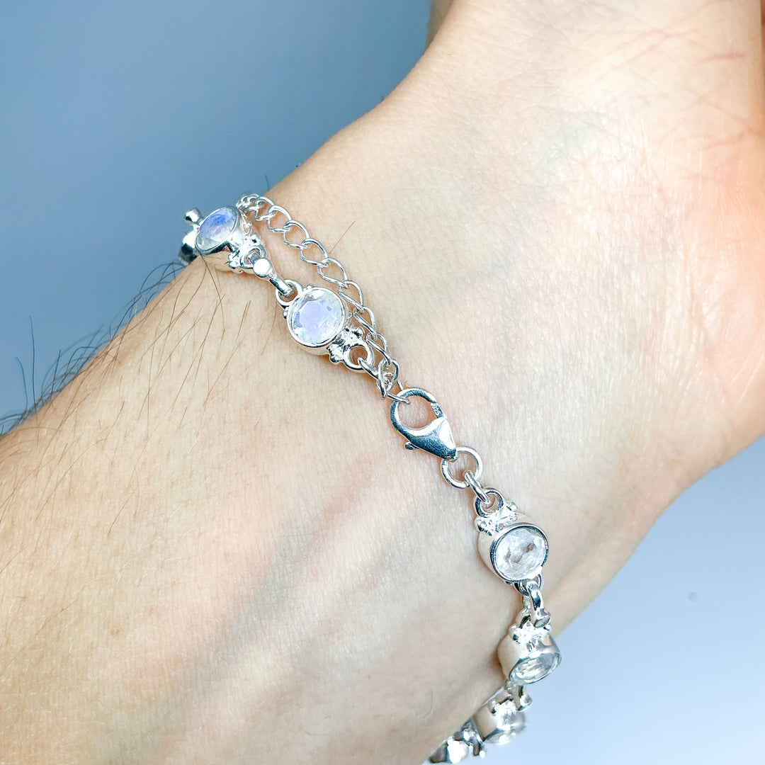 Rainbow Moonstone Sterling Silver Bracelet