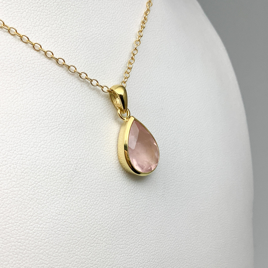Rose Quartz Gold Finish Pendant - Rocks and Gems Canada