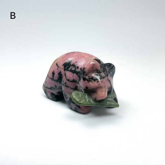 Rhodonite Bear with Canadian Jade Fish Carving - Rocks and Gems Canada