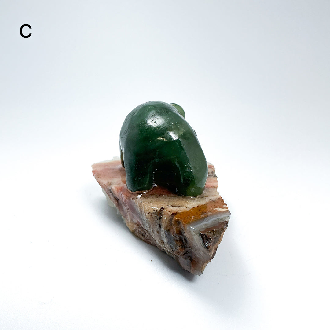 BC Jade Bear with Fish on Quartz Base - Rocks and Gems Canada