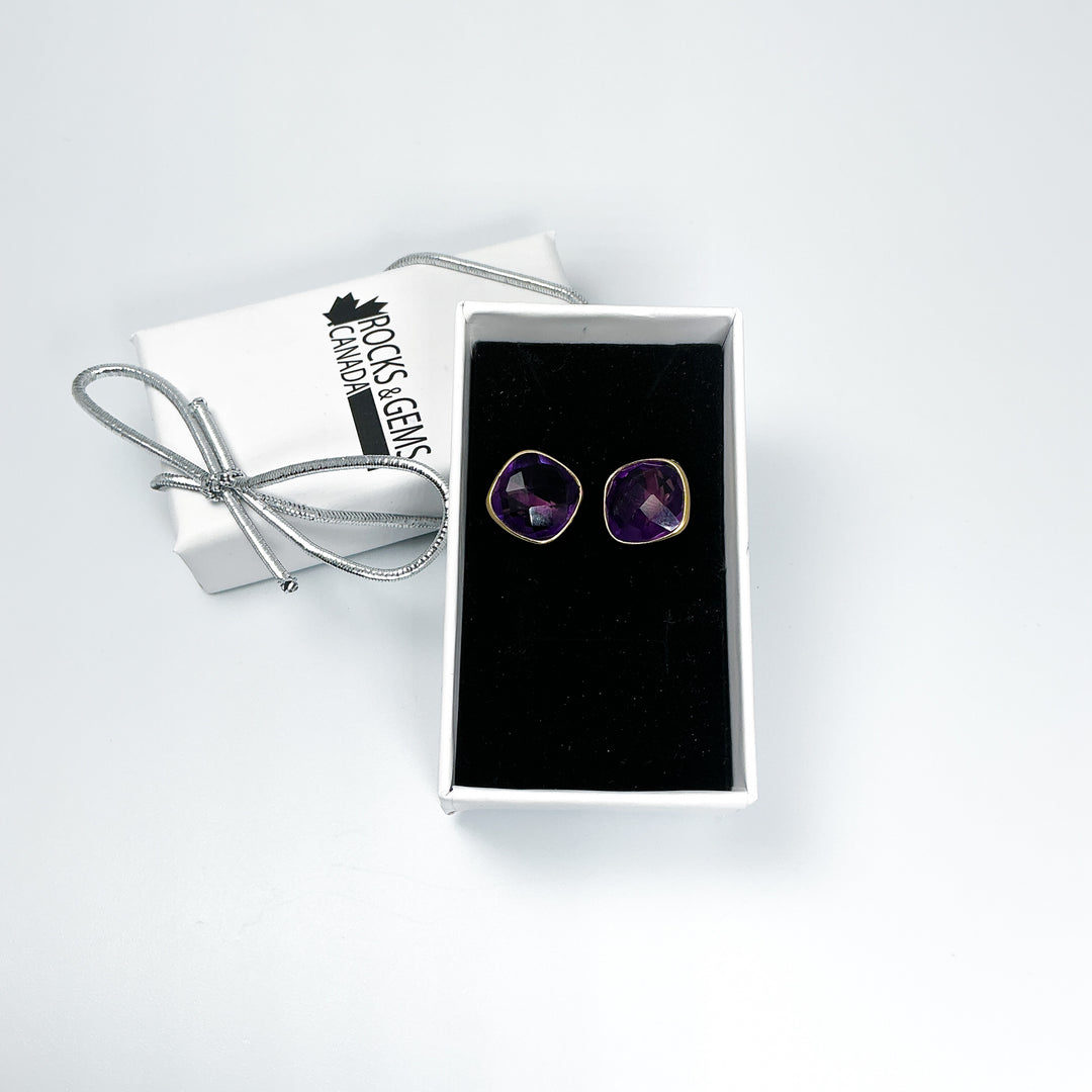 Gold Plated Amethyst Stud Earrings - Rocks and Gems Canada