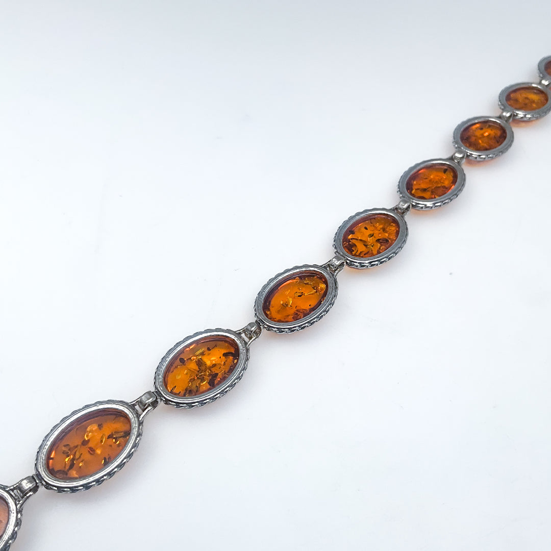 Cognac Amber Sterling Silver Bracelet