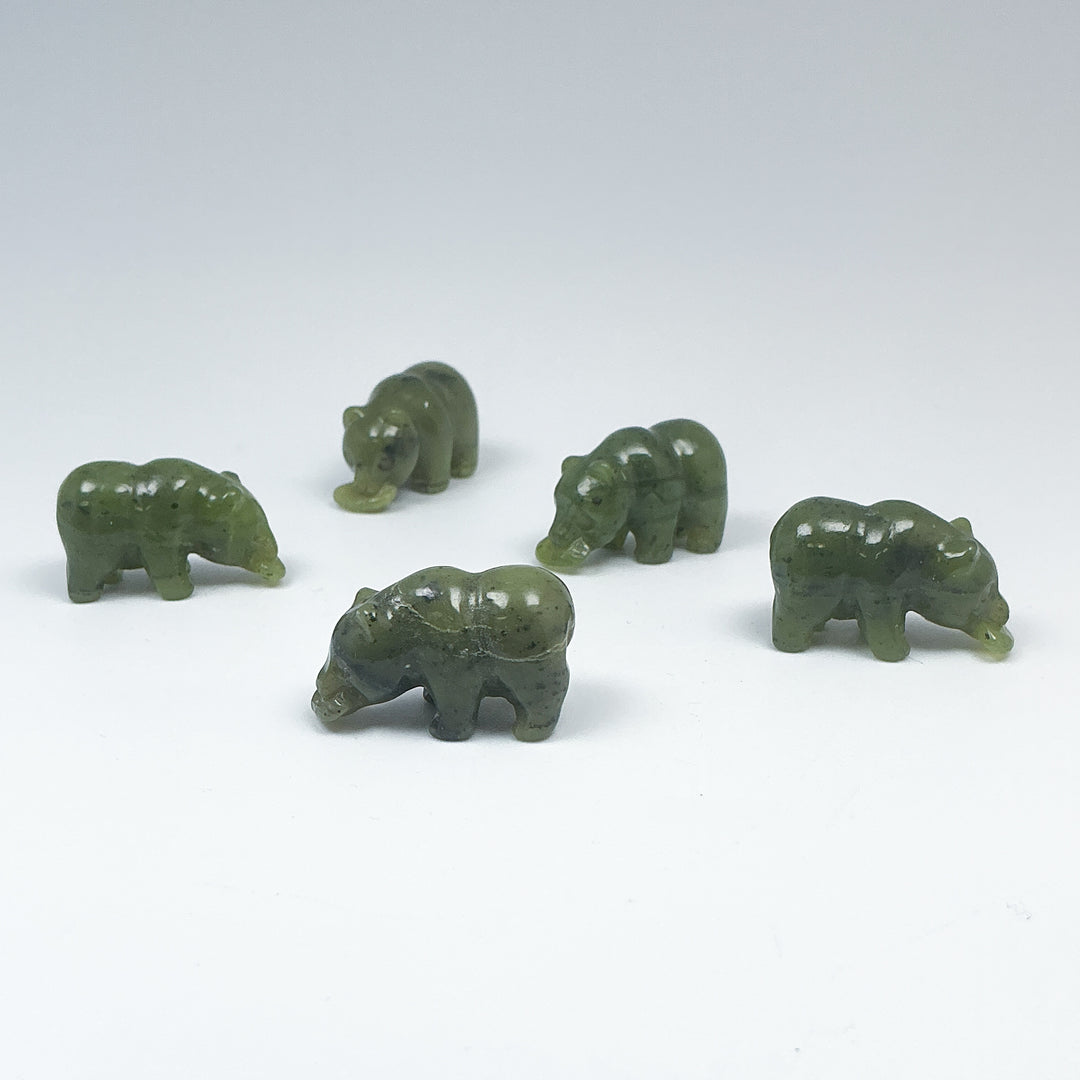 Mini Canadian Jade Bear with Fish Carving - Rocks and Gems Canada