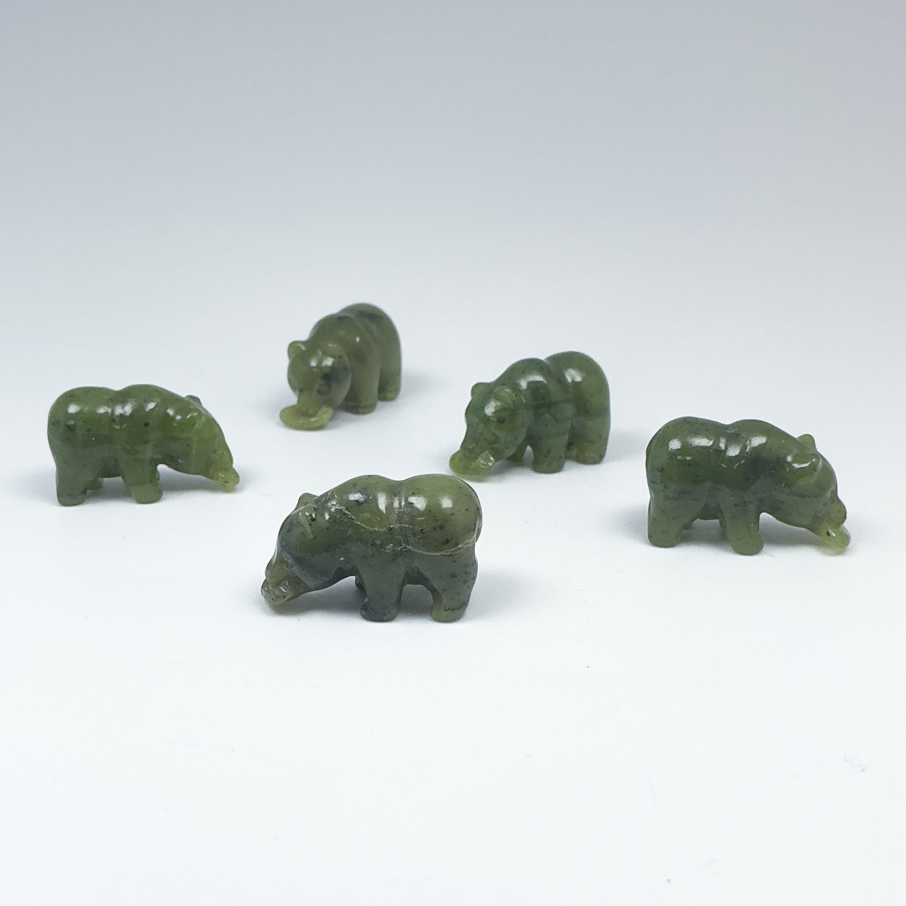 Mini Canadian Jade Bear with Fish Carving - Rocks and Gems Canada
