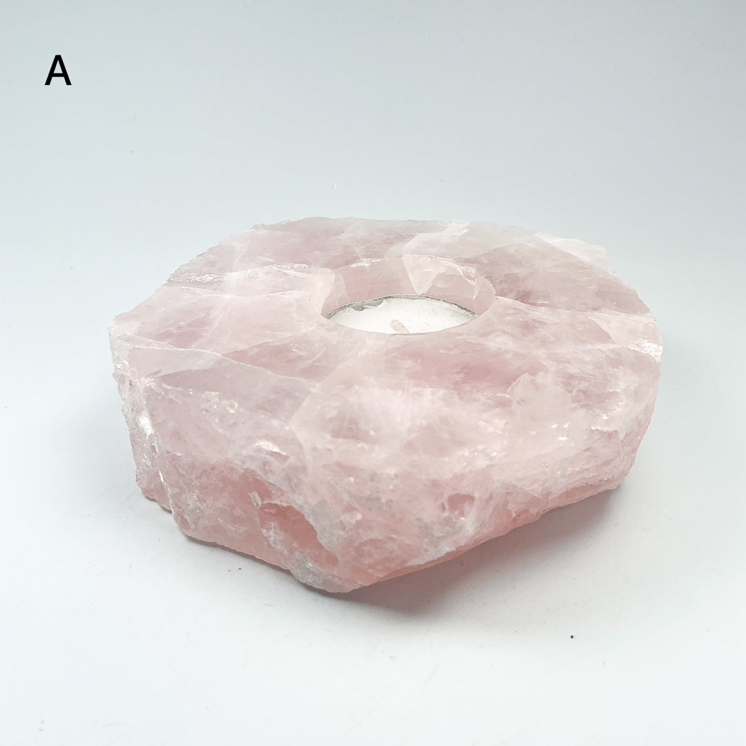 Rose Quartz Candle Holder - Rocks and Gems Canada