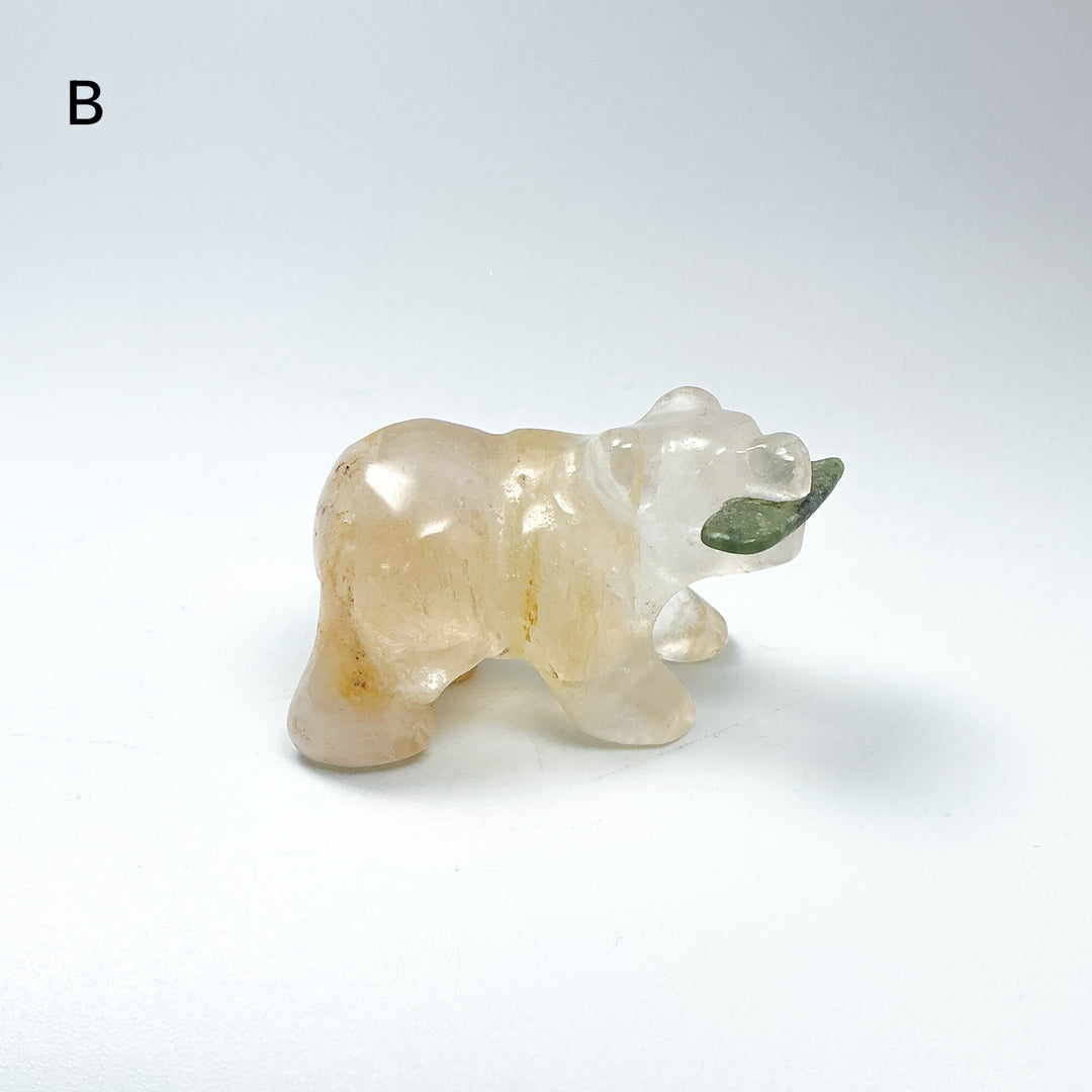 Clear Quartz Bear with Canadian Jade Fish Carving - Rocks and Gems Canada