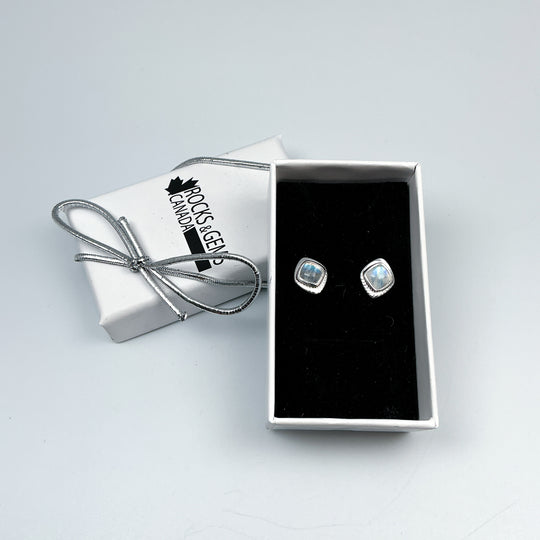 Rainbow Moonstone Stud Earrings - Rocks and Gems Canada