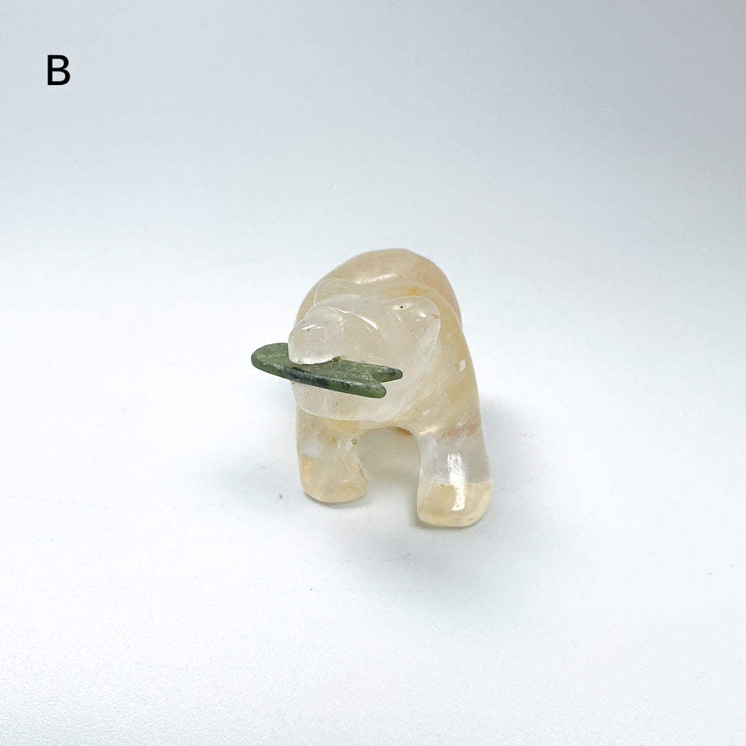 Clear Quartz Bear with Canadian Jade Fish Carving - Rocks and Gems Canada