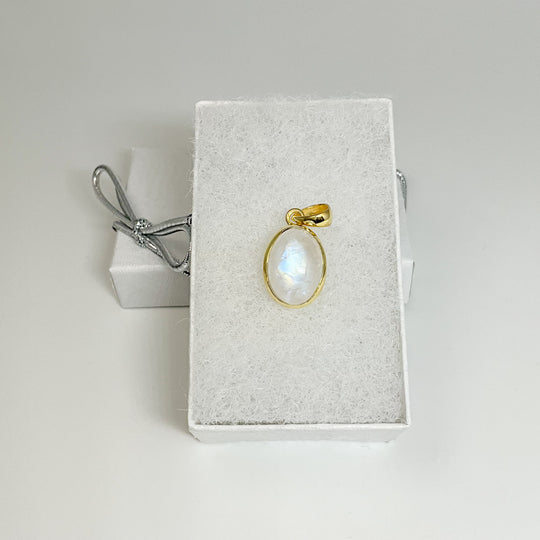 Rainbow Moonstone Gold Finish Pendant - Rocks and Gems Canada