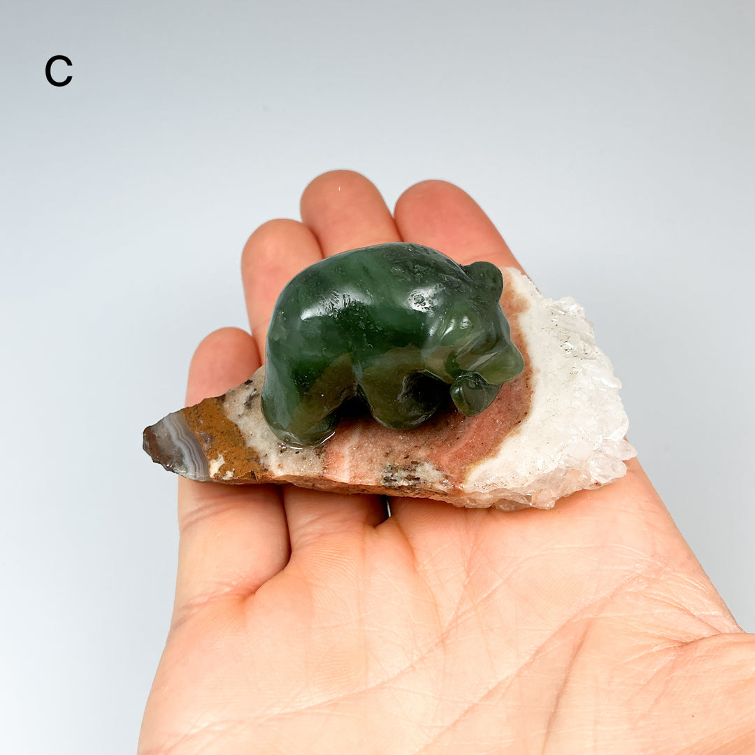 BC Jade Bear with Fish on Quartz Base - Rocks and Gems Canada