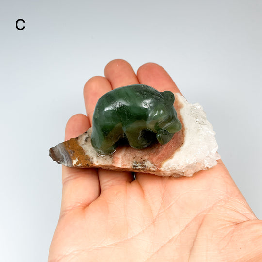 BC Jade Bear with Fish on Quartz Base - Rocks and Gems Canada