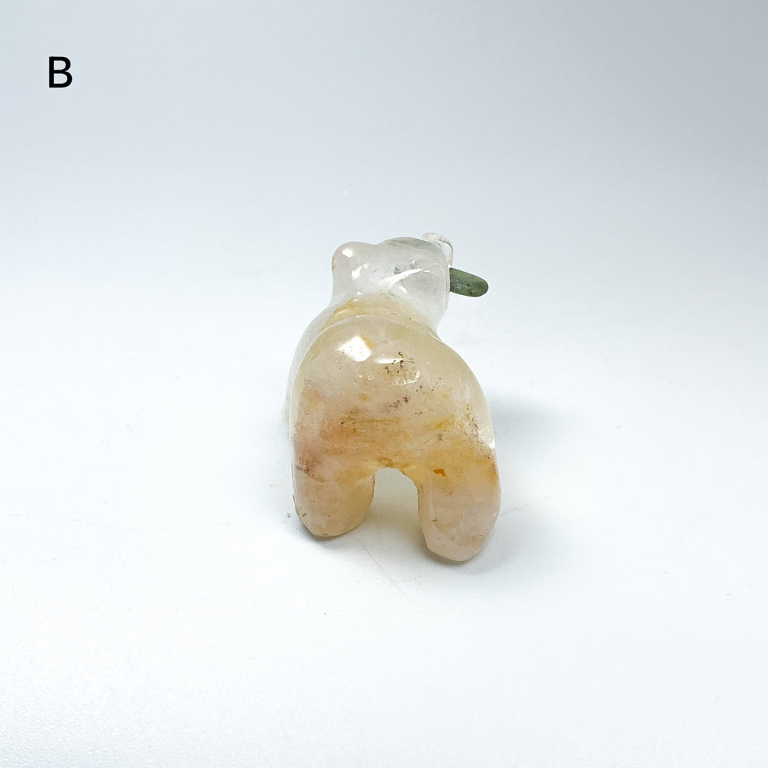Clear Quartz Bear with Canadian Jade Fish Carving - Rocks and Gems Canada