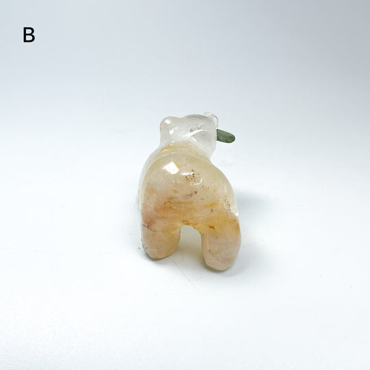 Clear Quartz Bear with Canadian Jade Fish Carving - Rocks and Gems Canada