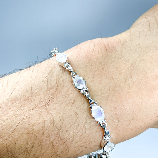 Rainbow Moonstone Sterling Silver Bracelet