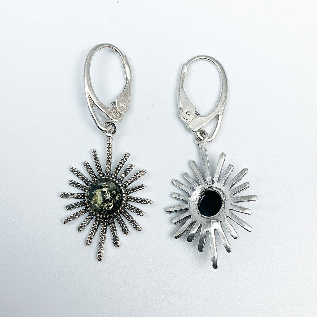 Green Amber Sun Dangle Earrings - Rocks and Gems Canada