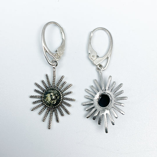 Green Amber Sun Dangle Earrings - Rocks and Gems Canada