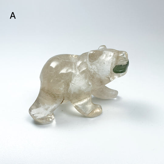 Clear Quartz Bear with Canadian Jade Fish Carving - Rocks and Gems Canada