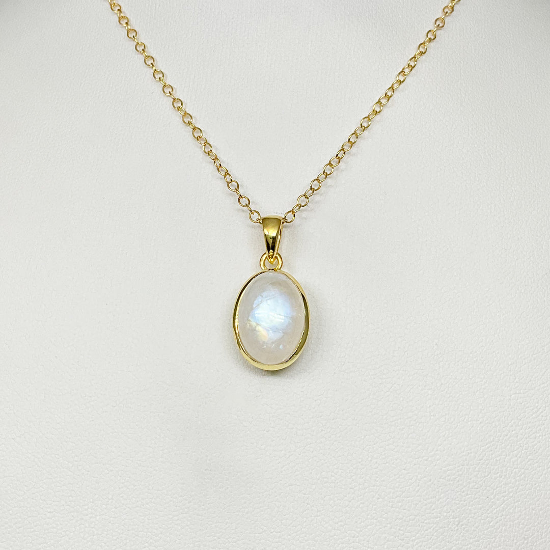 Rainbow Moonstone Gold Finish Pendant - Rocks and Gems Canada