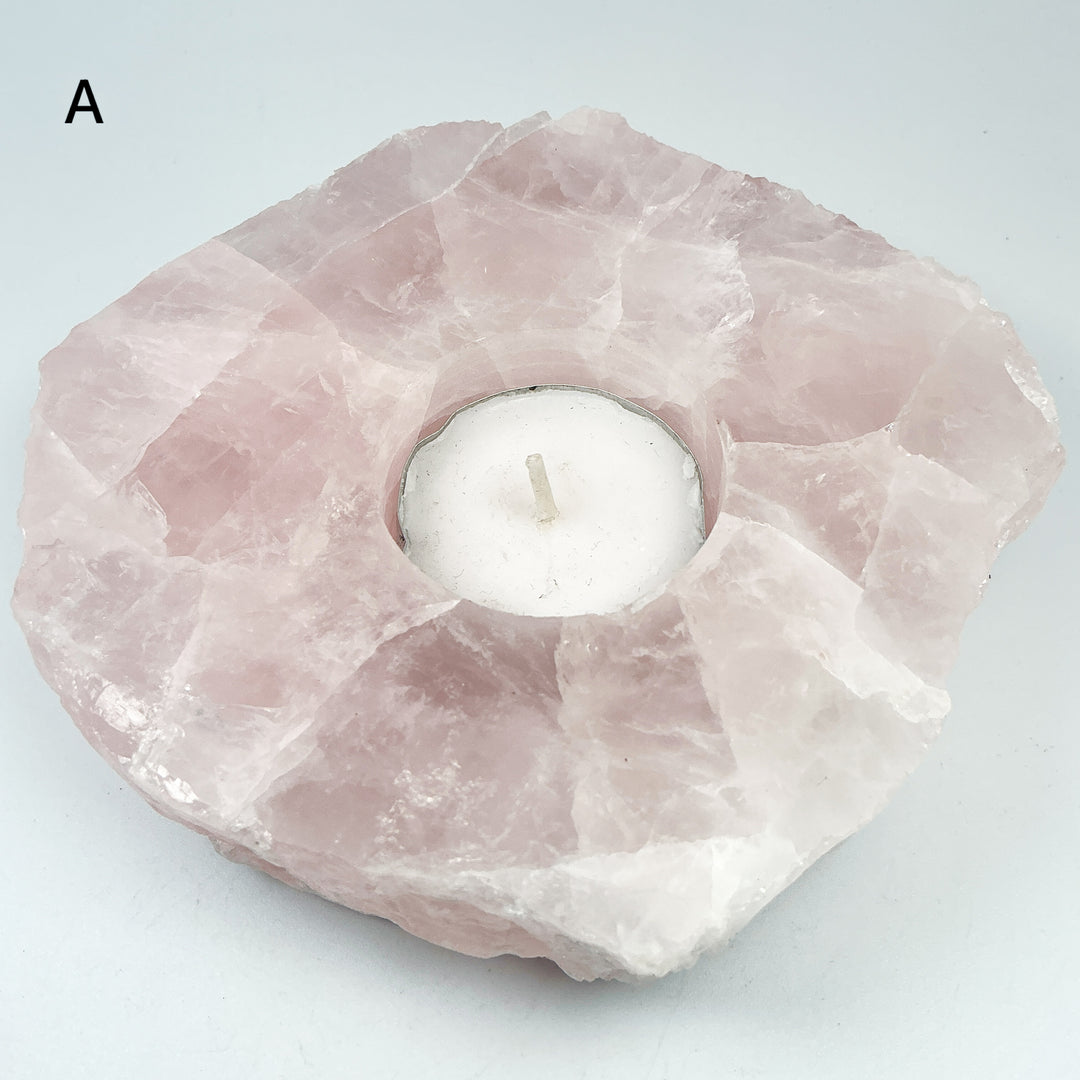 Rose Quartz Candle Holder - Rocks and Gems Canada