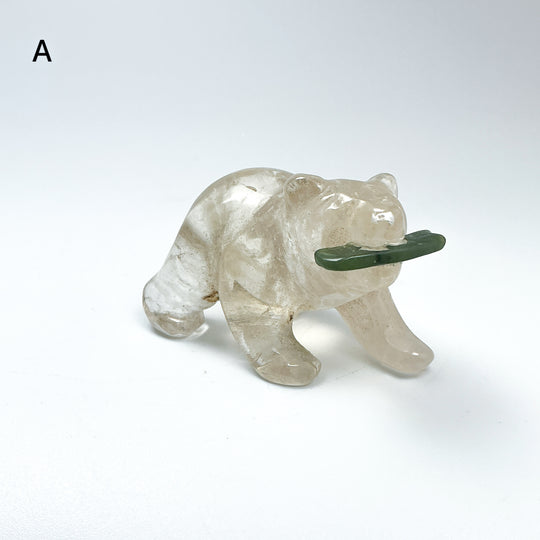 Clear Quartz Bear with Canadian Jade Fish Carving - Rocks and Gems Canada