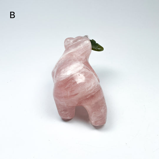 Rose Quartz Bear with Canadian Jade Fish Carving - Rocks and Gems Canada
