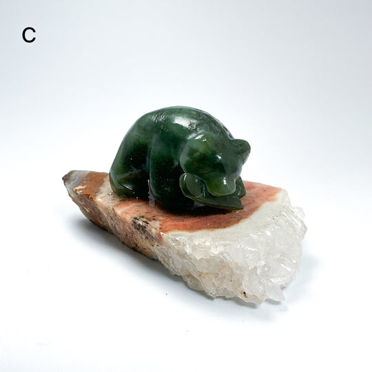 BC Jade Bear with Fish on Quartz Base - Rocks and Gems Canada